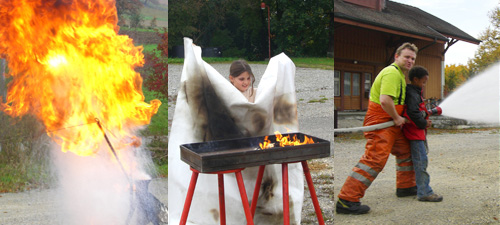 Kinder bei Brandbekämpfung
